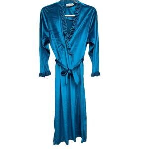 Vintage Robe Helen Of Troy Womens M Velvet Velour Teal Belted Grannycore